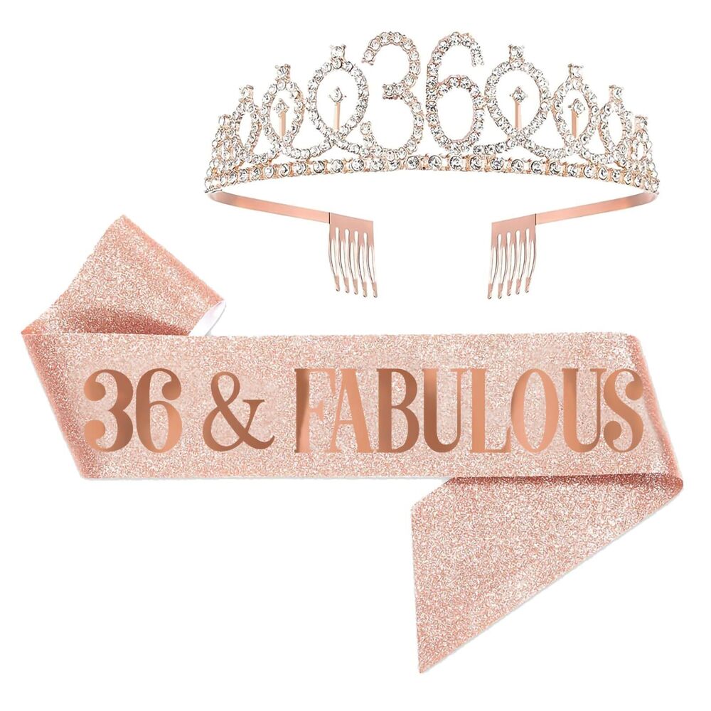 1634 36th Birthday Sash and Tiara , 36 & Fabulous Birthday Sash and Crown